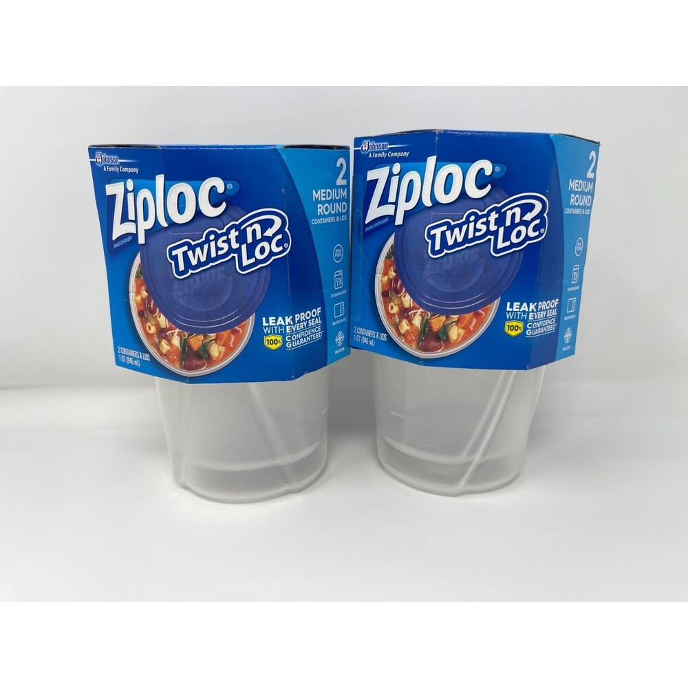 4x Ziploc Twist n Loc Medium Round 1 Quart 32 oz Containers & Lids ~BRAND NEW~
